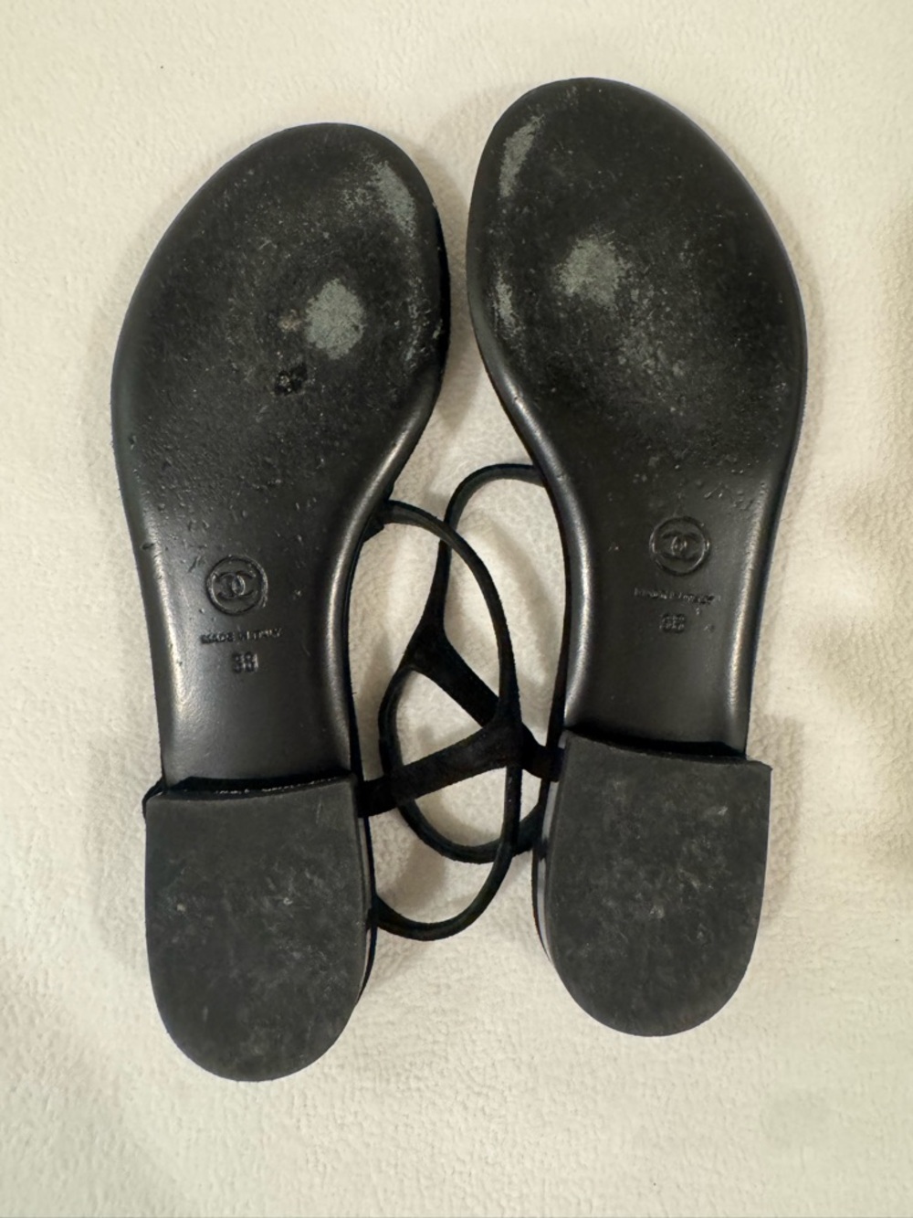 CHANEL Black Suede Thong Sandals with Camellia Accent - Picture 3 of 4